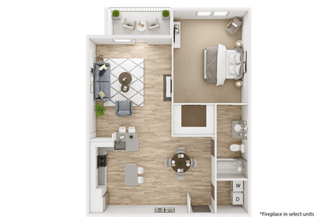 Floor plan for 1 bed, 1 bath, 760 sqft